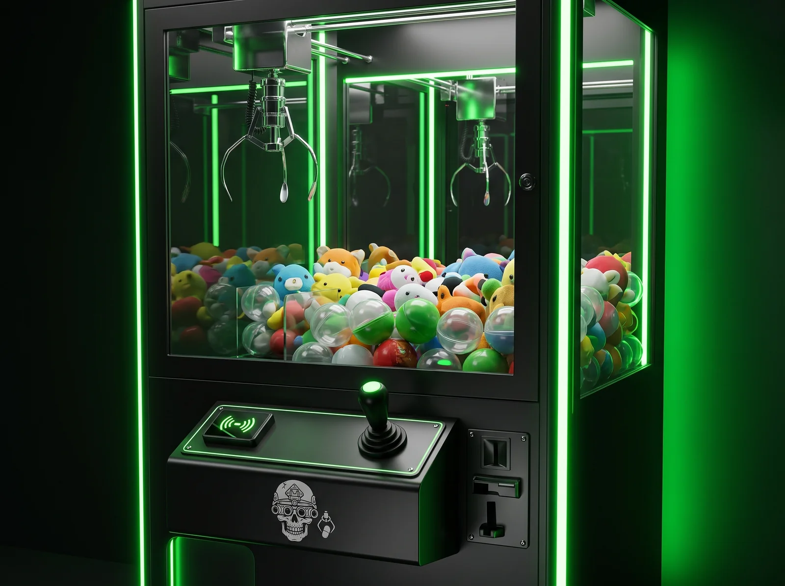 VANGUARD 31" front three-quarter view: stocked cabinet, green edge lighting, joystick deck
