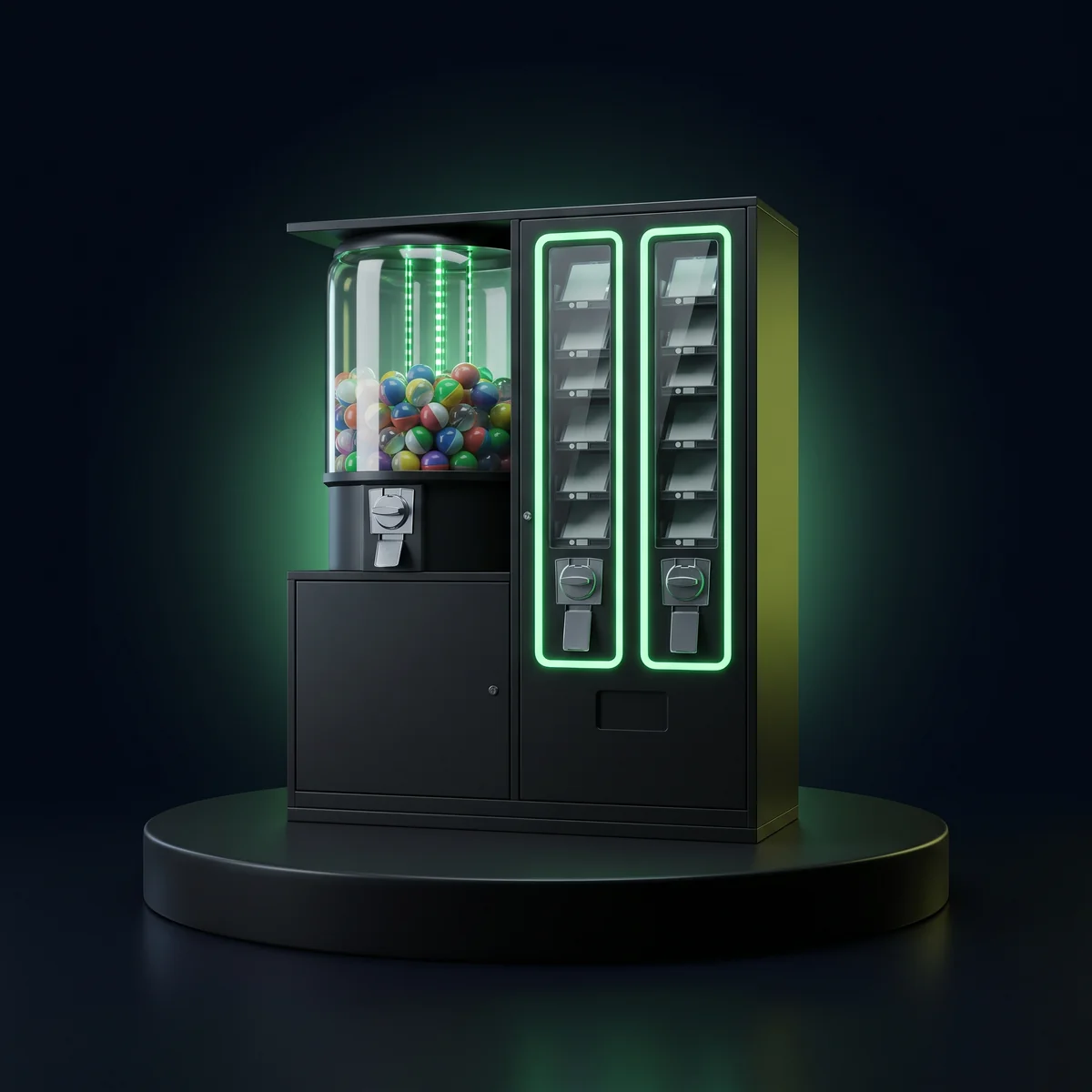 Sticker & Capsule Combo: Sticker and capsule vend in one cabinet, one route stop.